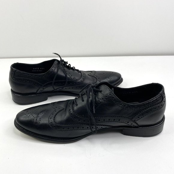 CALZOLERIA TOSCANA Mens 42.5 US 9.5 Black Leather Wingtip Oxford Derby Shoes